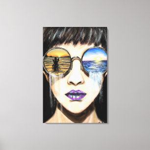Sea Sunrise und Sunset Woman Emotion Canvas Print Leinwanddruck