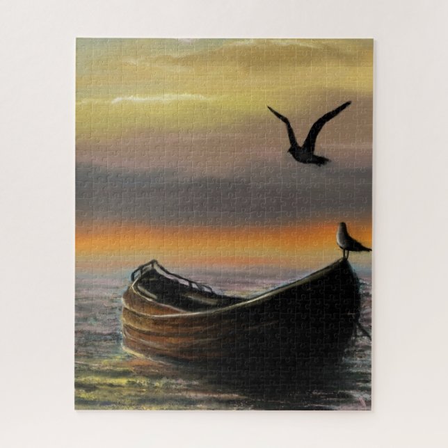 Sea Sunset Boat and Seagull Puzzleteil Geschenk (Vertikal)