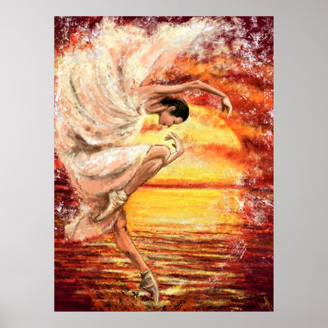 Sea Sunset Dancing Lady - Original Malerei Art Poster (Vorne)