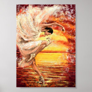Sea Sunset Dancing Lady - Original Malerei Art Poster