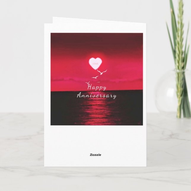 Sea Sunset Heart Sun Liebe Text Jubiläumskarte Karte (Rückseite)