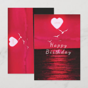 Sea Sunset Heart Sun mit Text Liebe Geburtstagkart Karte