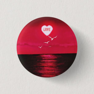 Sea Sunset Liebe Button Romantisches Herz - Schwar