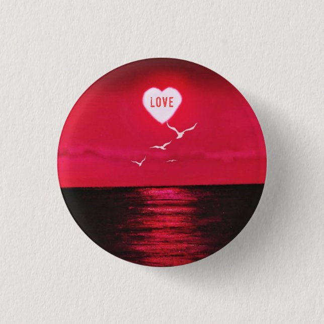 Sea Sunset Liebe Button Romantisches Herz - Schwar (Vorderseite)