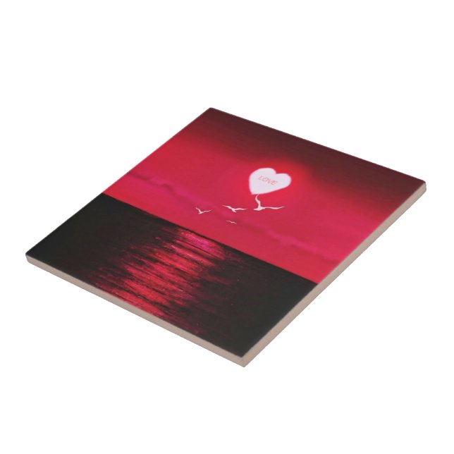 Sea Sunset Liebe Keramik Romantisches Herz Fliese (Seite)