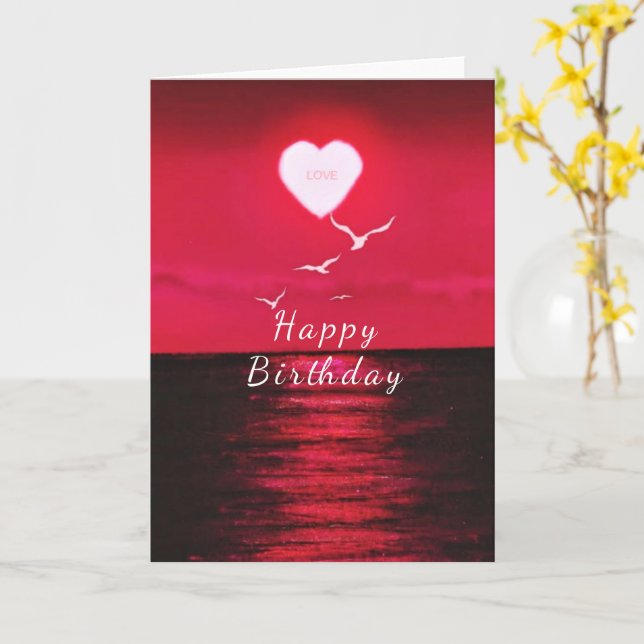 Sea Sunset Love Heart Romantique Carte d'anniversa (Fleur jaune)