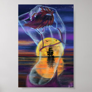 Sea Sunset Woman Poster
