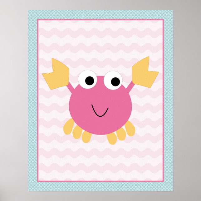 Sea Sweeties Girl Sealife Pink Crab Art Poster (Vorne)