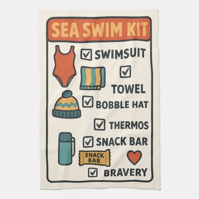Sea Swim Kit – Funny Checklist Design for Wild Swi Geschirrtuch (Vertikal)