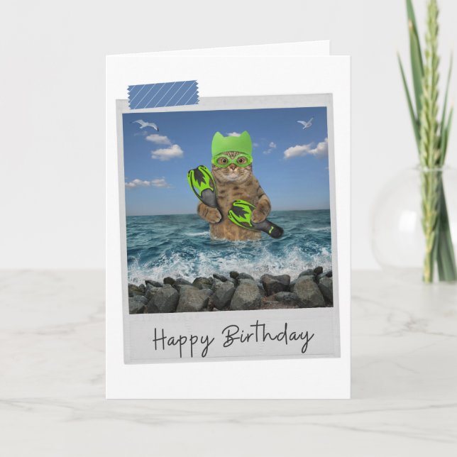 Sea Swimmer Cat Funny Birthday Card Karte (Vorderseite)