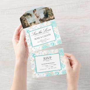 Sea the Liebe Beach Wedding All In One Einladung