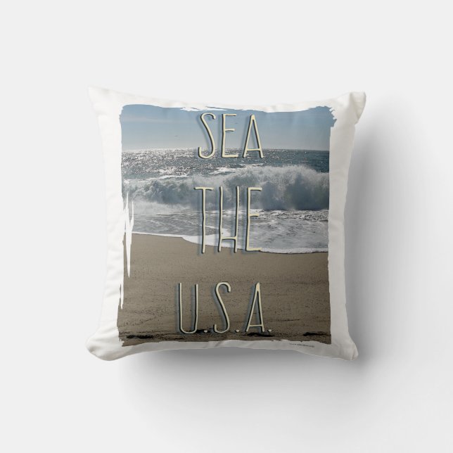 Sea The US.A Beach Life Fun Summer Slogan Kissen (Vorderseite)