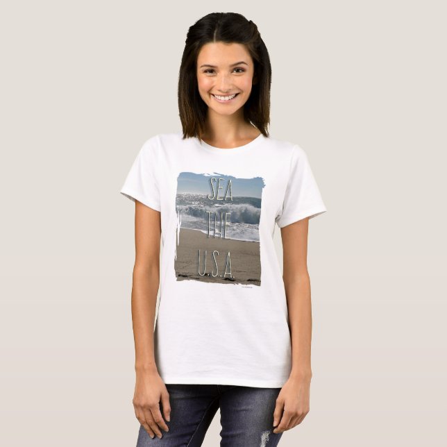 Sea the USA Fun Beach Life Slogan T-Shirt (Vorne ganz)