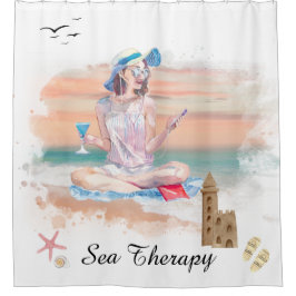 *~* Sea Therapy Beach Young Girl Music AR29 Duschvorhang