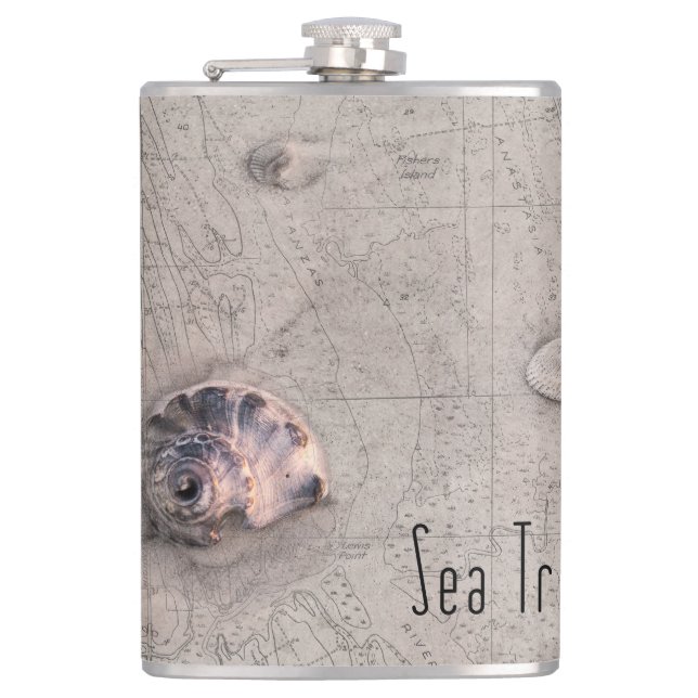 Sea Traveller Beach Map Collage Flachmann (Vorderseite)