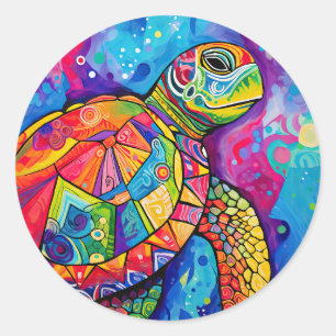 Sea Turtle Abstrakt Ocean Beach Earth Day Runder Aufkleber