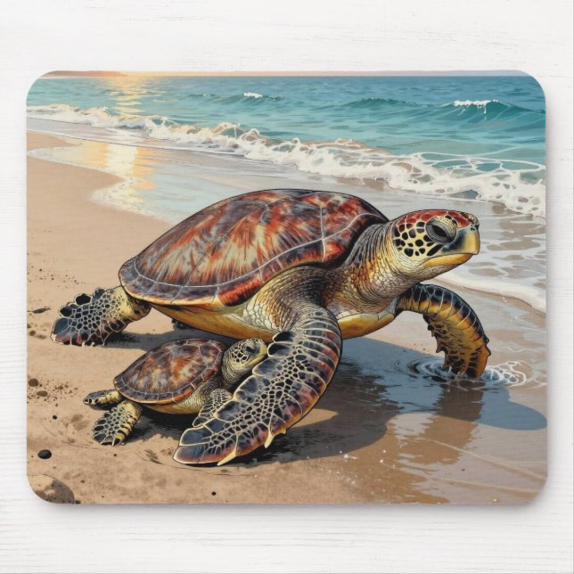 Sea Turtle and Baby Illustration  Mousepad (Vorne)