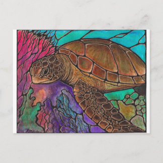 Sea Turtle Art...phantastischer Buntglasstil! Postkarte