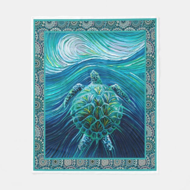 Sea Turtle Art Quilt Blanket Großartig angepasst Fleecedecke (Vorderseite)