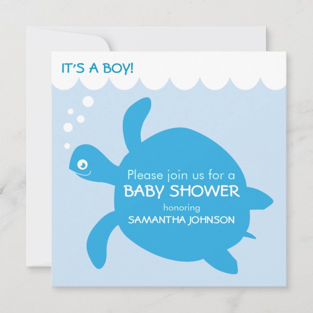 Sea Turtle Baby Boy Einfache Dusche Einladung (Vorderseite)