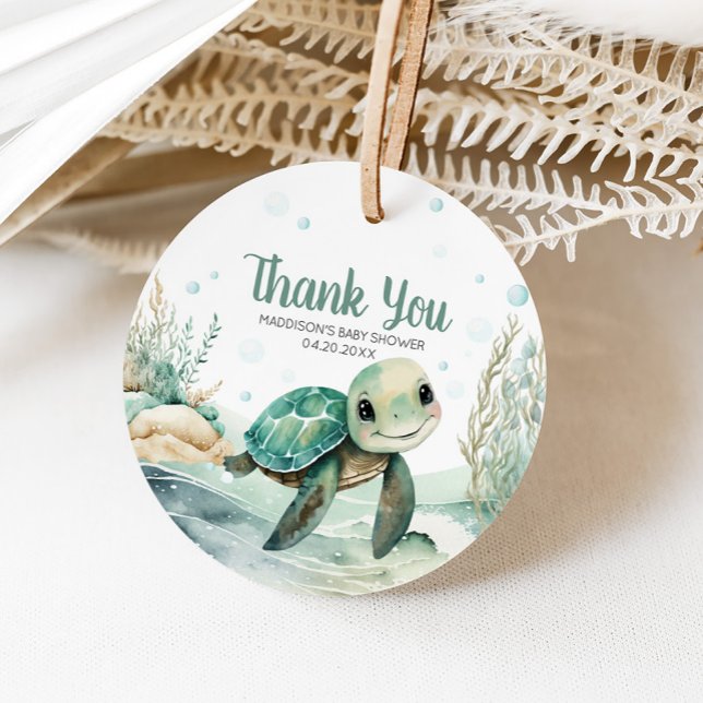 Sea Turtle Baby Dusche Runde Geschenkanhänger (Sea Turtle Baby Shower Round Favor Tags)
