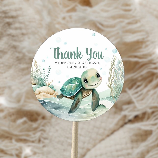 Sea Turtle Baby Dusche Runder Aufkleber (Sea Turtle Baby Shower Sticker)