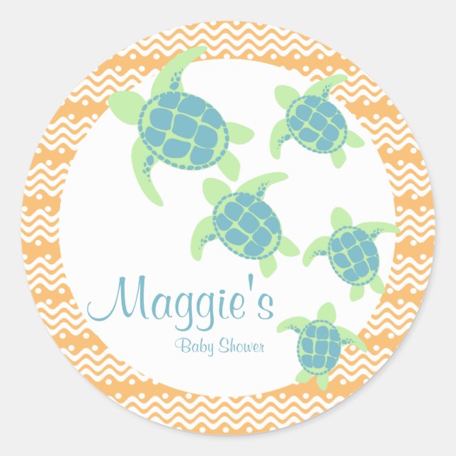 Sea Turtle Baby Dusche Runder Aufkleber (Vorderseite)
