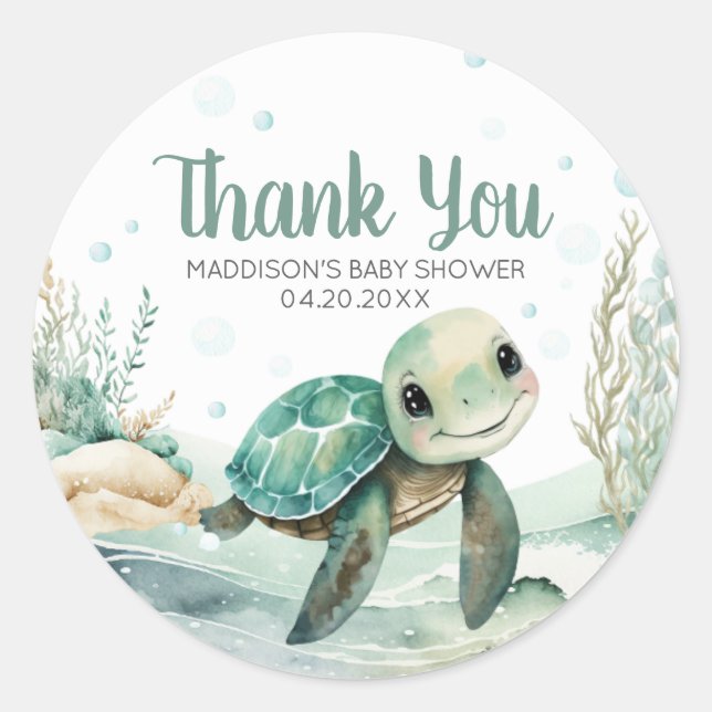 Sea Turtle Baby Dusche Runder Aufkleber (Vorderseite)