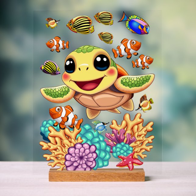 Sea Turtle Baby Happy and Süße Figur Acrylschild (Neutral)
