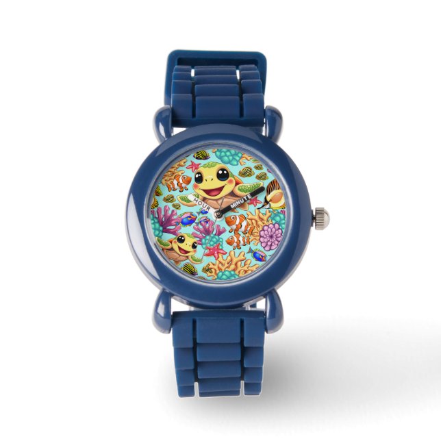 Sea Turtle Baby Happy and Süße Figur Armbanduhr (Vorderseite)