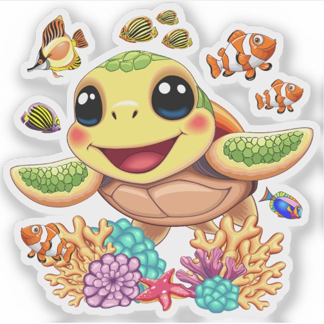 Sea Turtle Baby Happy and Süße Figur Aufkleber (Vorderseite)