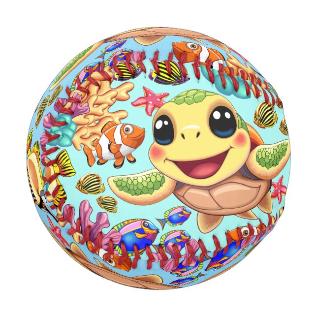 Sea Turtle Baby Happy and Süße Figur Baseball (Vorderseite Links)