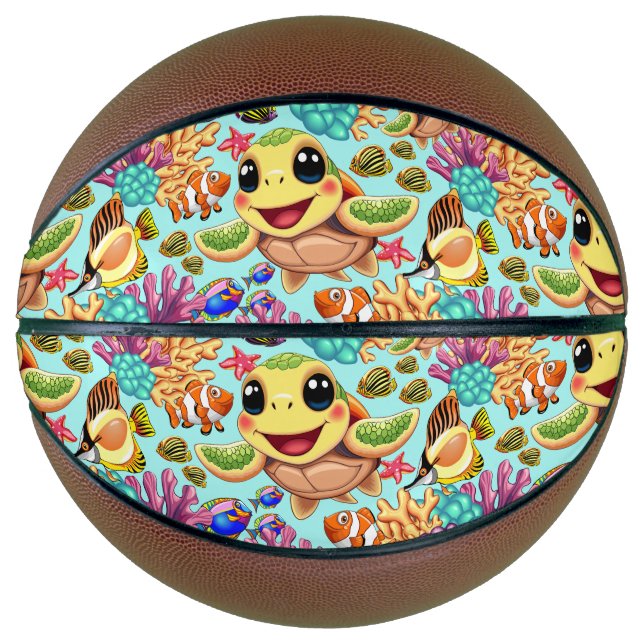 Sea Turtle Baby Happy and Süße Figur Basketball (Vorderseite)
