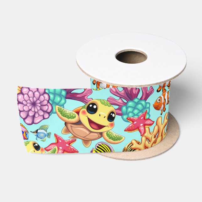 Sea Turtle Baby Happy and Süße Figur Bumper St. Satinband (Spule)