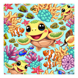 Sea Turtle Baby Happy and Süße Figur Fotodruck