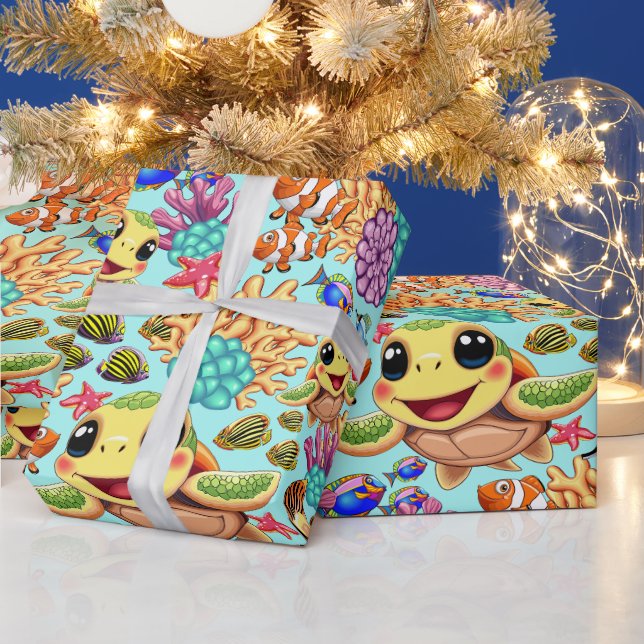 Sea Turtle Baby Happy and Süße Figur Geschenkpapier (Feiertage)