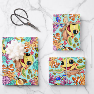 Sea Turtle Baby Happy and Süße Figur Geschenkpapier Set