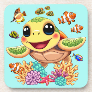 Sea Turtle Baby Happy and Süße Figur Getränkeuntersetzer