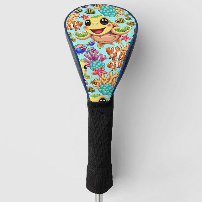 Sea Turtle Baby Happy and Süße Figur Golf Headcover (Vorderseite)