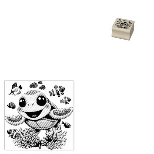Sea Turtle Baby Happy and Süße Figur Gummistempel