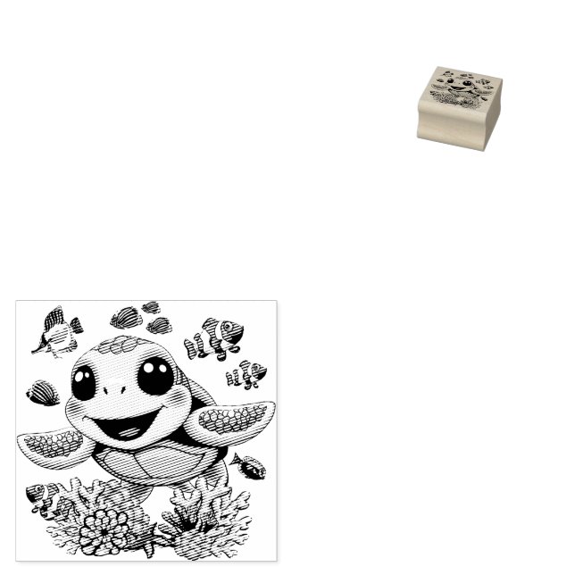 Sea Turtle Baby Happy and Süße Figur Gummistempel (Stempel)