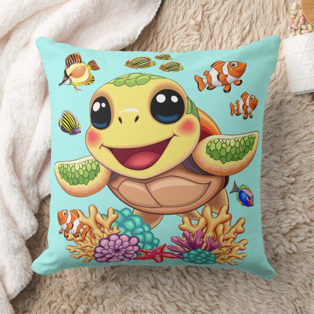 Sea Turtle Baby Happy and Süße Figur Kissen (Decke)