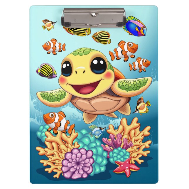 Sea Turtle Baby Happy and Süße Figur Klemmbrett (Vorderseite)