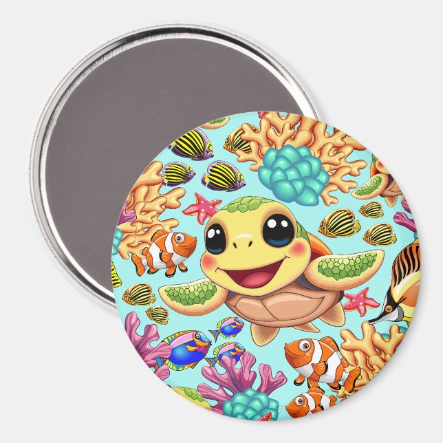 Sea Turtle Baby Happy and Süße Figur Magnet (Vorderseite/Rückseite)