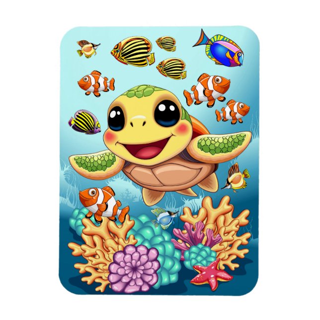 Sea Turtle Baby Happy and Süße Figur Magnet (Vertikal)