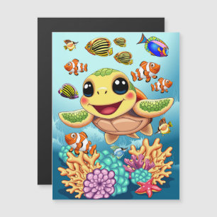 Sea Turtle Baby Happy and Süße Figur Magnetkarte