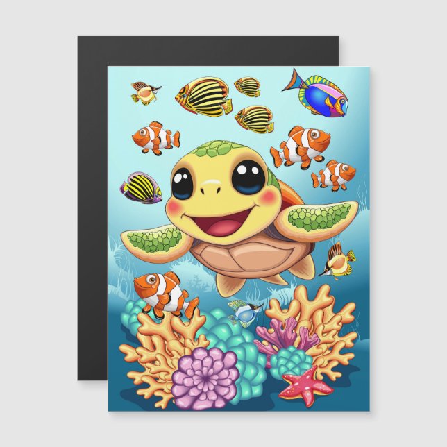 Sea Turtle Baby Happy and Süße Figur Magnetkarte (Vorne/Hinten)