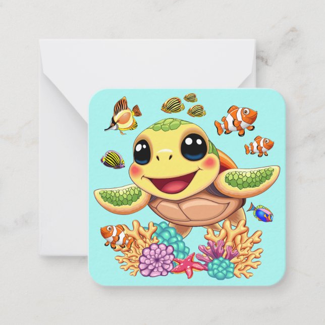 Sea Turtle Baby Happy and Süße Figur Mitteilungskarte (Vorderseite)