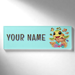 Sea Turtle Baby Happy and Süße Figur Namenschild