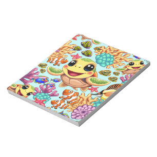Sea Turtle Baby Happy and Süße Figur Notizblock